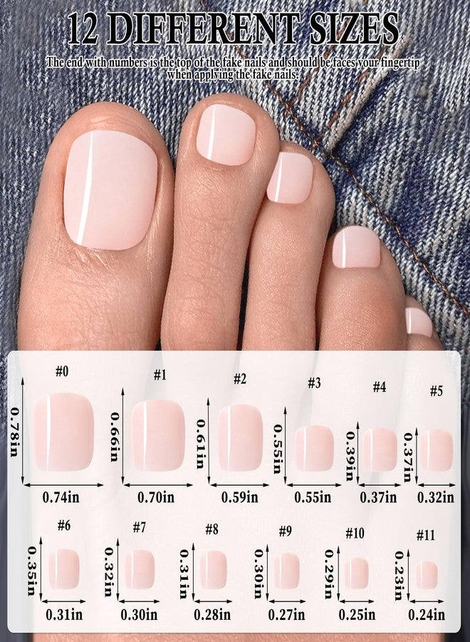 LuckForever 240pc Press on Toenails Women Fake Toe Nails with Tabs, Nude Pink Fake Toenails Press on Nails Toe Acrylic Nail Tips Short Square False Toenails Stick Artificial Toe Nails Press ons Pedicure - Image 4